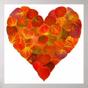 Affiches I Love Automne, subtil—Coeur feuille d'Aspen rouge