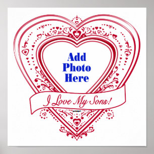 Affiches I Love My Sons ! Photo Red Hearts