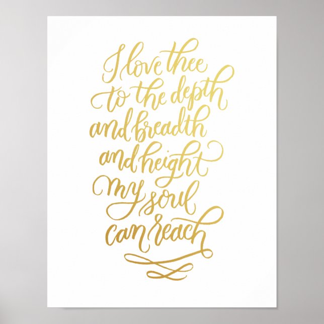 Affiches I Love The Hand-lettered Poem in Faux Foil Gold (Devant)