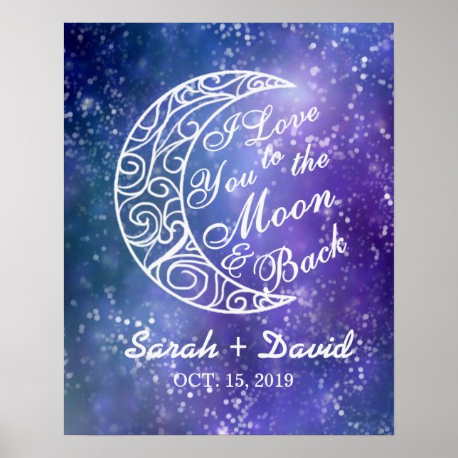 Affiches "I Love You To The Moon and Back" Mariage personna (Devant)