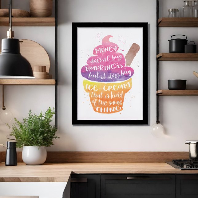 Affiches Ice Cream Happiness Aquarelle Typographie (The perfect quirky decorative touch to your kitchen wall or entertaining area. )