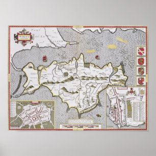 Affiches Île de Wight, gravée par Jodocus Hondius