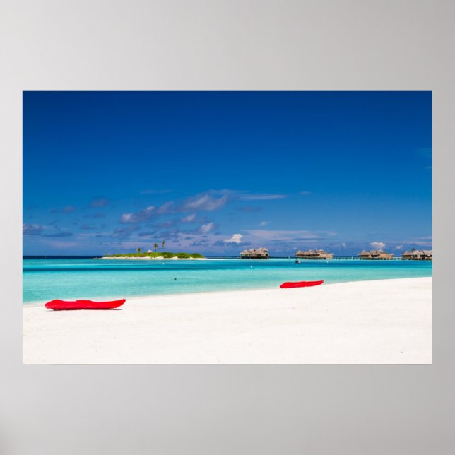 Affiches Île Tropicale Avec Plage De Sable Avec Palmiers (Devant)