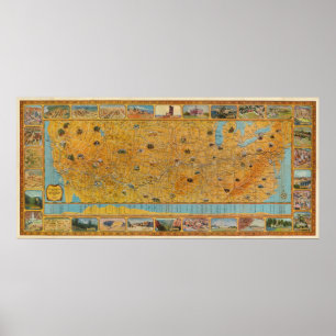 Affiches Illustrated Map of US Airways