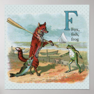 Affiches Illustration Antique de Pêche au Renard Grenouille