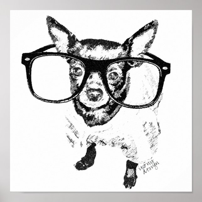 Affiches Illustration de chien Chihuahua dessin (Devant)