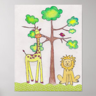 Affiches Illustration de girafe et lion mignons pour la nur