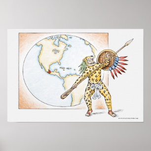 Affiches Illustration de guerrier aztèque de Jaguar