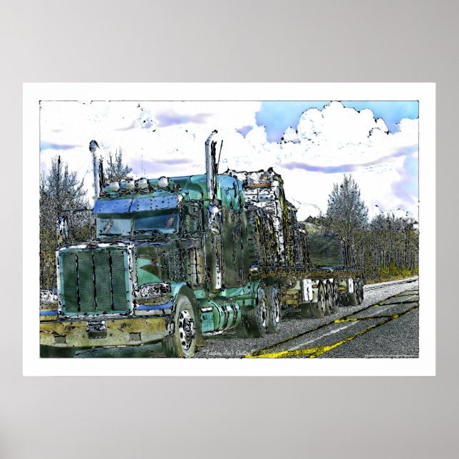 Affiches Illustration de la conduite de camions verts (Devant)