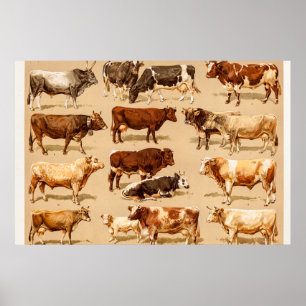 Affiches Illustration de la ferme de vaches laitières vinta