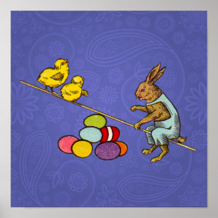 Affiches Illustration de Pâques : lapin qui couve des œufs