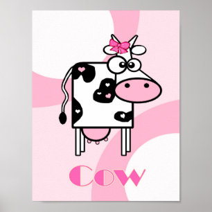 Affiches Illustration de vache caricaturale avec les coeurs