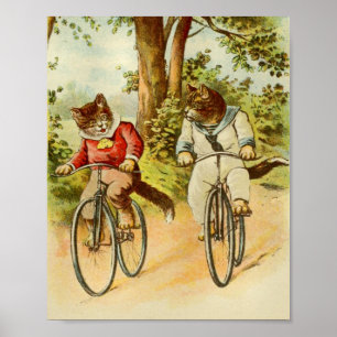 Affiches Illustration des vélos d'équitation pour chats vin