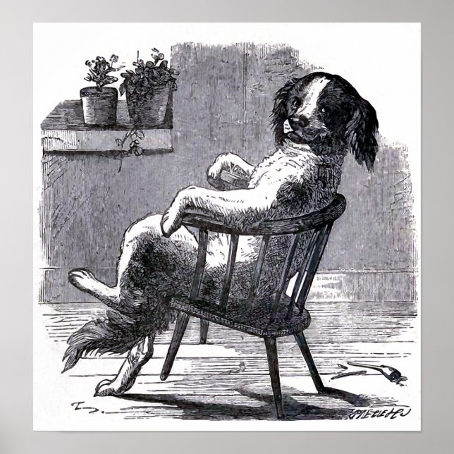 Affiches Illustration "Dog Sitting in a Chair" (Devant)