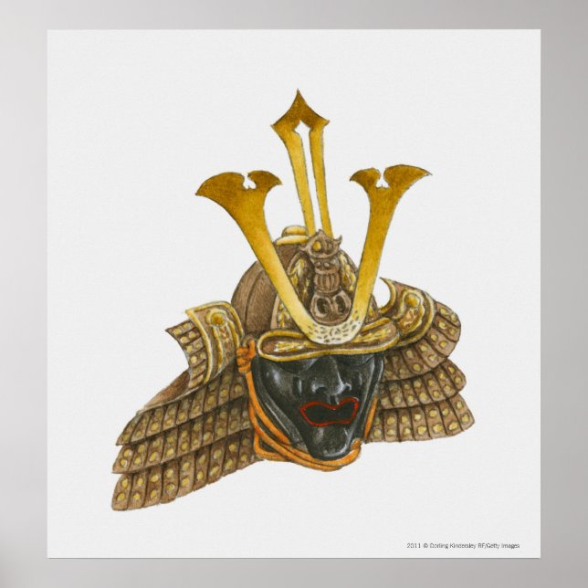 Affiches Illustration du casque samouraï du XVIe siècle (Devant)