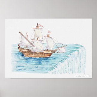 Affiches Illustration du navire à l'approche du bord de la