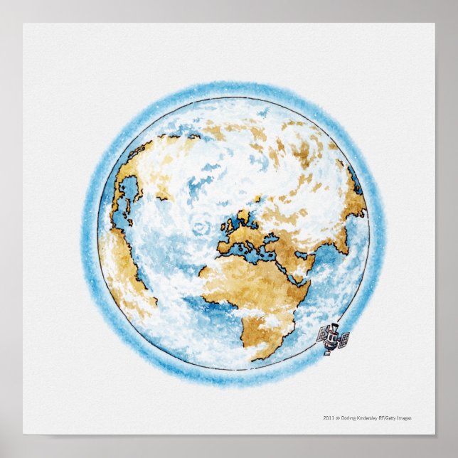 Affiches Illustration du satellite orbitant la Terre (Devant)