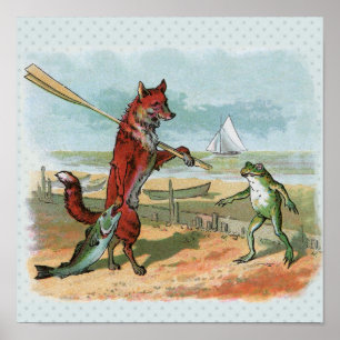 Affiches Illustration fantaisiste de renard et de grenouill