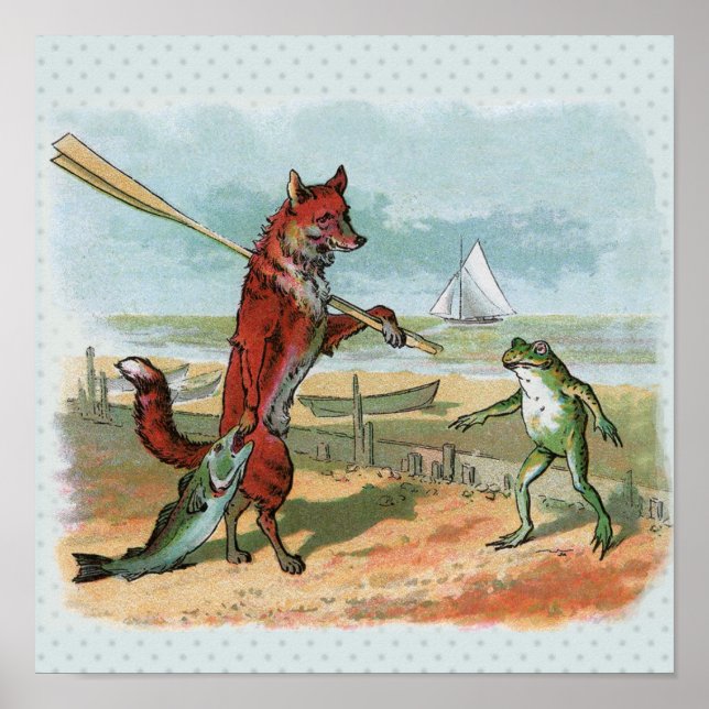 Affiches Illustration fantaisiste de renard et de grenouill (Devant)