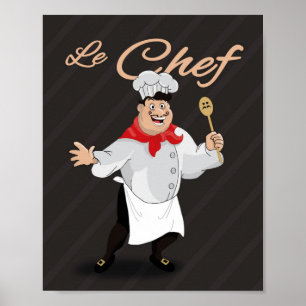Affiches Illustration française de chef de décor de cuisine