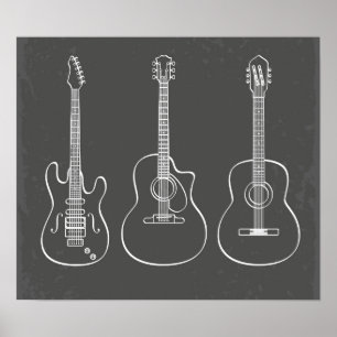 Affiches Illustration musicale trio guitare rétro