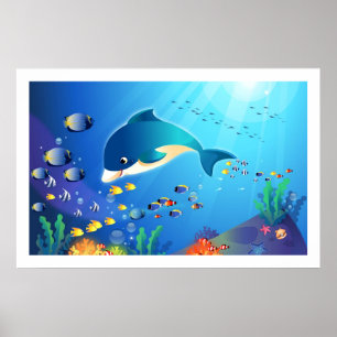 Affiches Illustration numérique Dolphin & Colorful Sea-Life