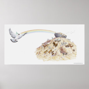 Affiches Illustration of Noah's ark with animals leaving