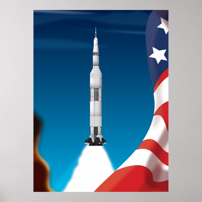 Affiches Illustration Saturn cinq Space Rocket (Devant)