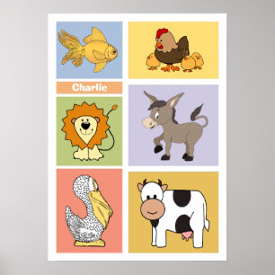Affiches Illustrations d'animaux personnalisées nom d'enfan