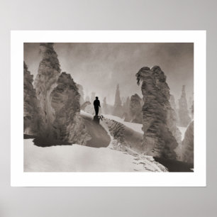 Affiches Image de ski vintage, Trail à travers la forêt