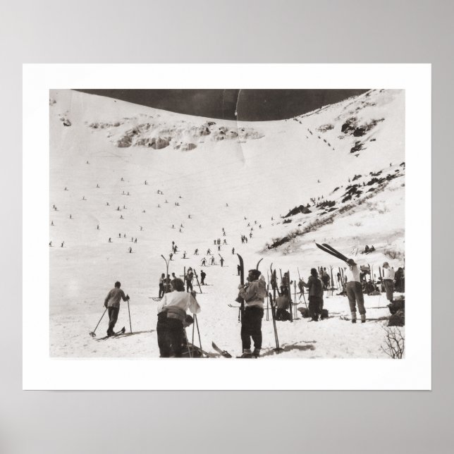Affiches Image ski vintage, Skieurs sur piste (Devant)