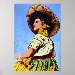Affiches Image vintage de Senorita en tenue traditionnelle