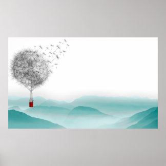 Affiches imaginaire de pissenlit montgolfière paysage