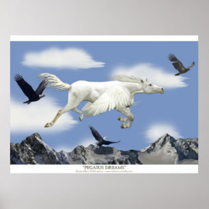 Affiches Imaginaire Pegasus Flying Horse and Eagle Mountain