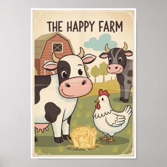 Affiches Impression d'animaux de ferme vintage (Devant)