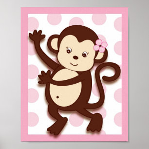 Affiches Imprimé mural de pépinière Fille Singe Points Mod