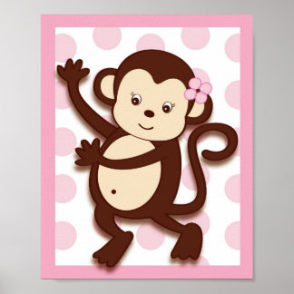 Affiches Imprimé mural de pépinière Fille Singe Points Mod