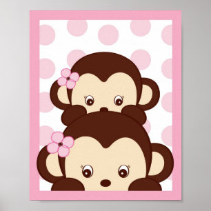 Affiches Imprimé mural de pépinière Fille Singe Points Mod