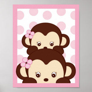 Affiches Imprimé mural de pépinière Fille Singe Points Mod