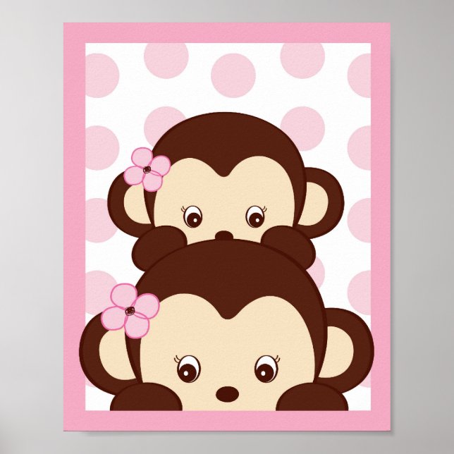 Affiches Imprimé mural de pépinière Fille Singe Points Mod (Devant)