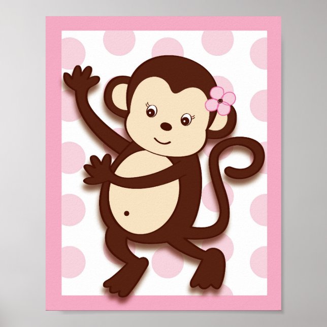 Affiches Imprimé mural pour nurserie Fille Singe M.D points (Devant)