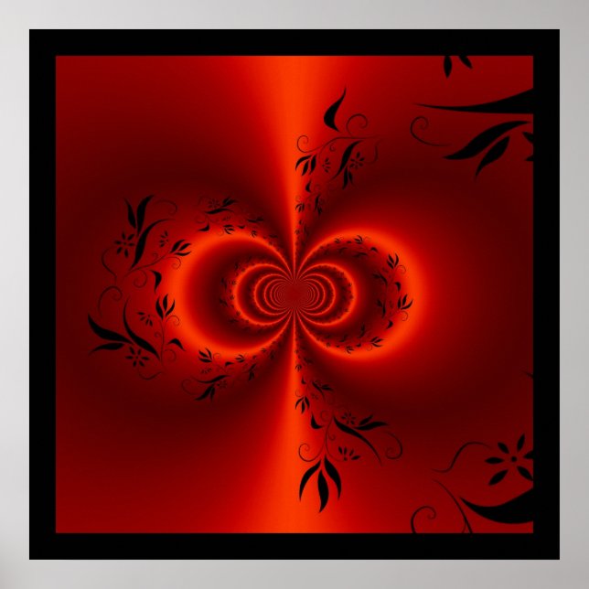 Affiches Imprimer Abstrait Floral Dream rouge & noir (Devant)