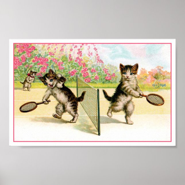 Affiches Imprimer : Badminton Kittens Art Vintage (Devant)