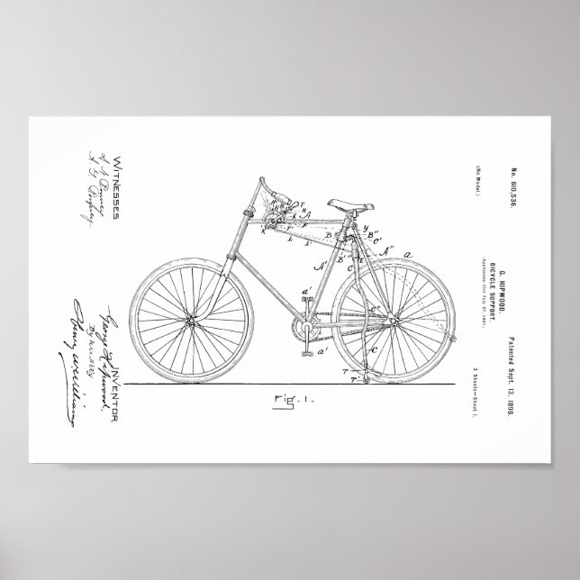 Affiches Imprimer Brevet de vélo Vintage 1898 (Devant)