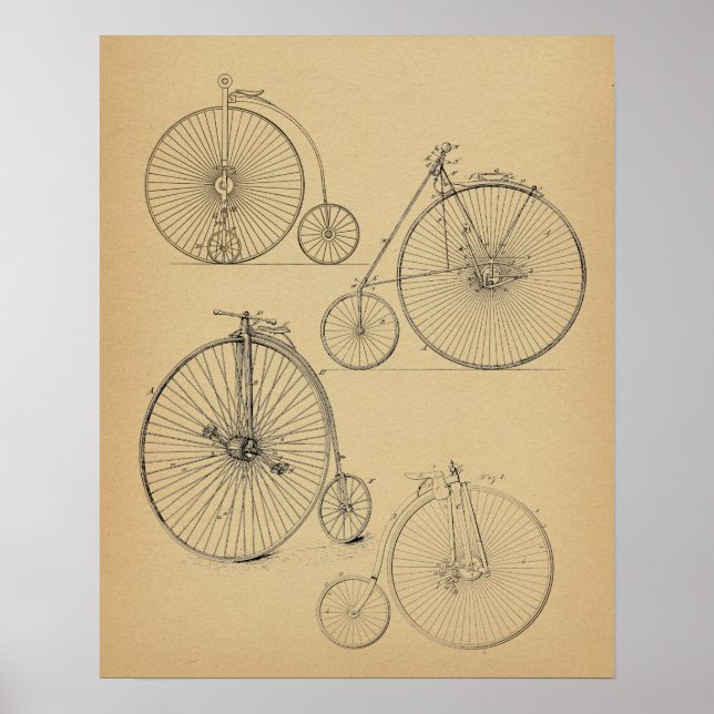 Affiches Imprimer Brevet de vélo vintage haute roue (Devant)