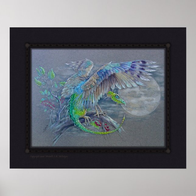 Affiches Imprimer - Dragon d'oiseaux verts (Devant)