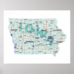 Affiches Imprimer la carte inter-États de l'Iowa