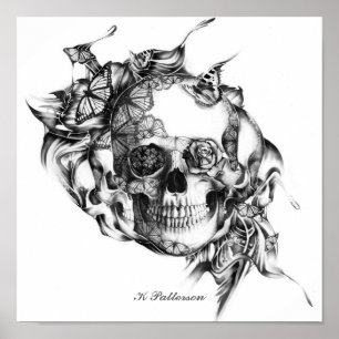 Affiches Imprimer le crâne et les papillons