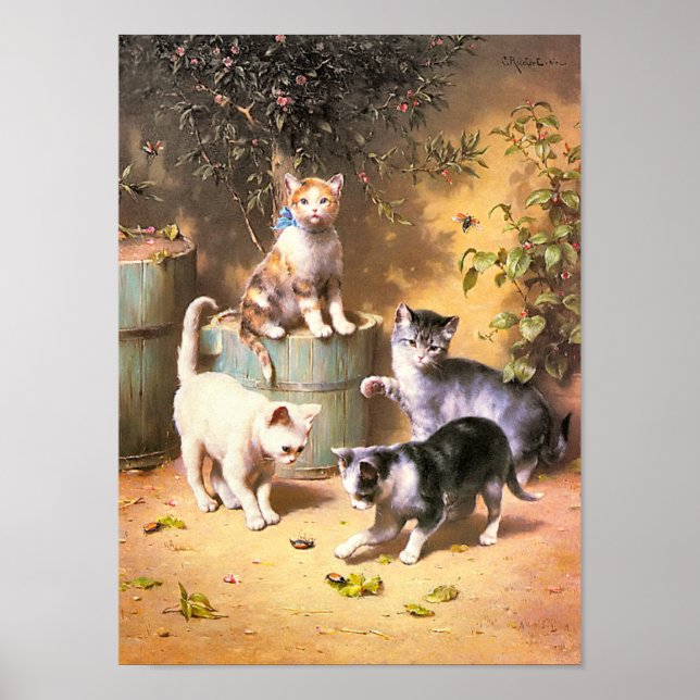 Affiches Imprimer : "Les chatons jouent avec les coléoptère (Devant)