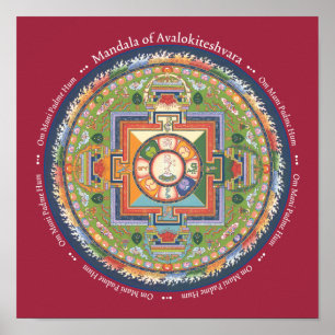 Affiches IMPRIMER Mandala de Chenrezig - avec mantra